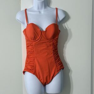 A.N.A. Shirred Side One Piece Swimsuit |  Size 8 | Color Coral